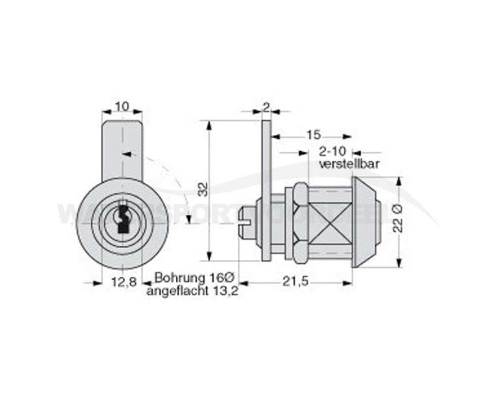 Cilinderslot met sleutel 15,5mm