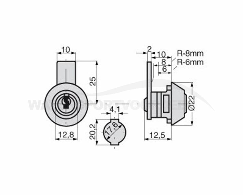 Cilinderslot met sleutel 17,6mm