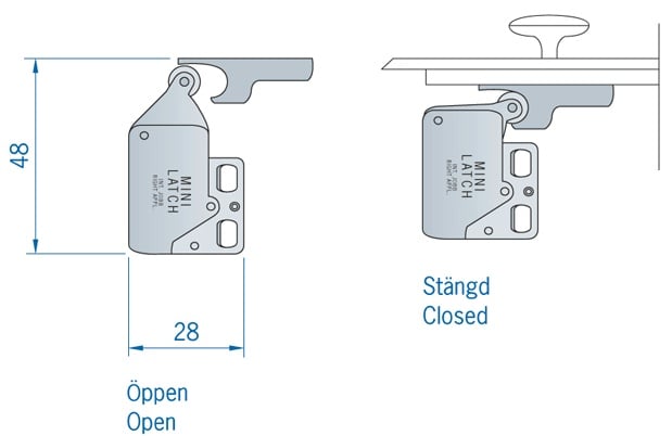 Mini latch deurvastzetter 28 x 48 mm
